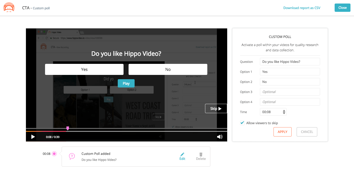 Create polls and quiz inside the video